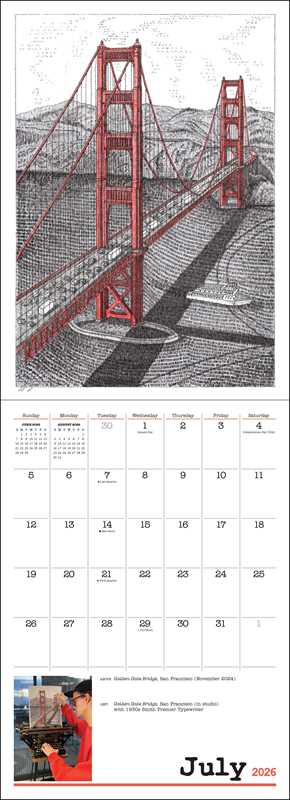 James Cook Typewriter Artist 2026 Wall Calendar By James Cook