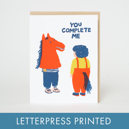 Egg Press Manufacturing- You Complete Me Funny Love Letterpress Greeting Card By Egg Press