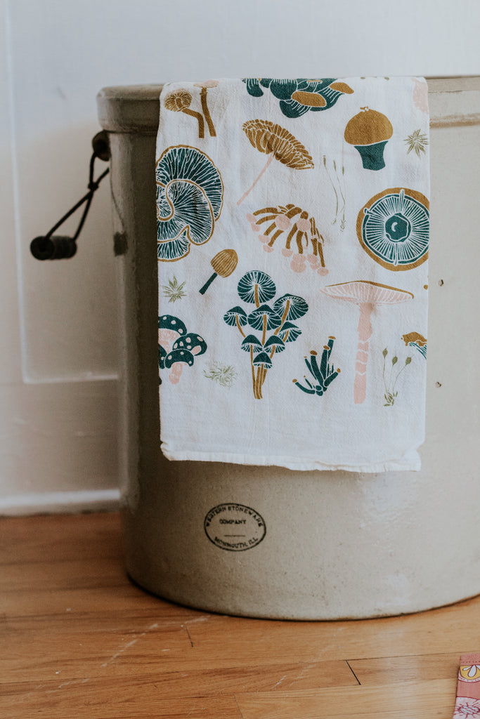 Mosses and Mushrooms Tea Towel