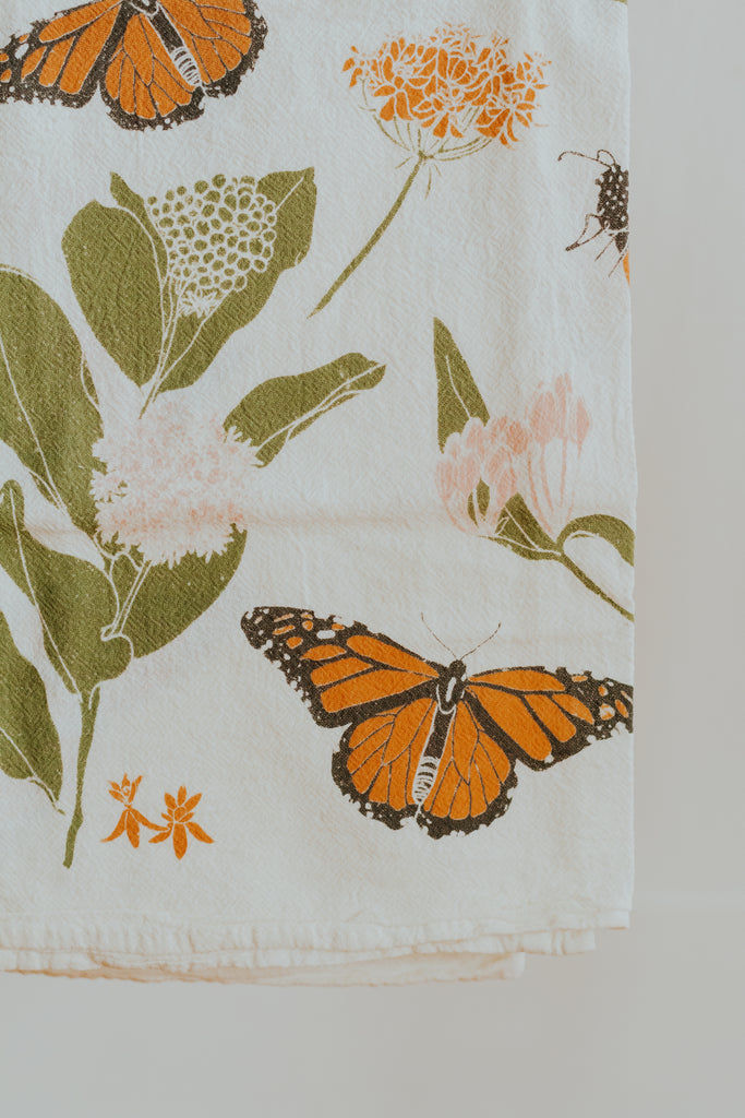 Monarchs + Milkweed Tea Towel